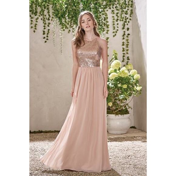2706NWTB193007 JASMINE Long Jewel Neckline Sequin & Poly Chiffon Dress CRANBERRY - Picture 1 of 3